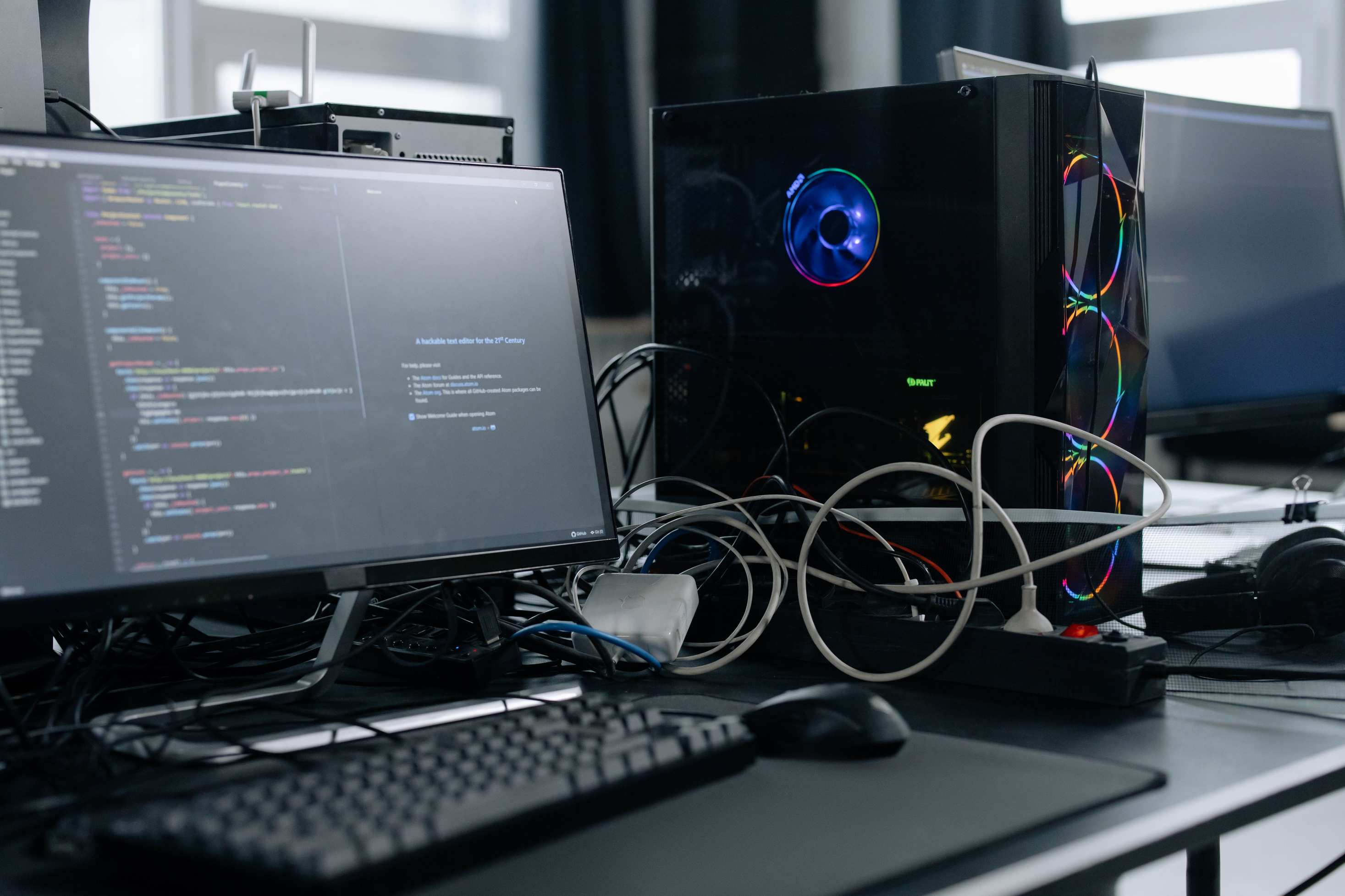 Büroinnenraum mit Computerarbeitsplatz für die Finanzanalyse